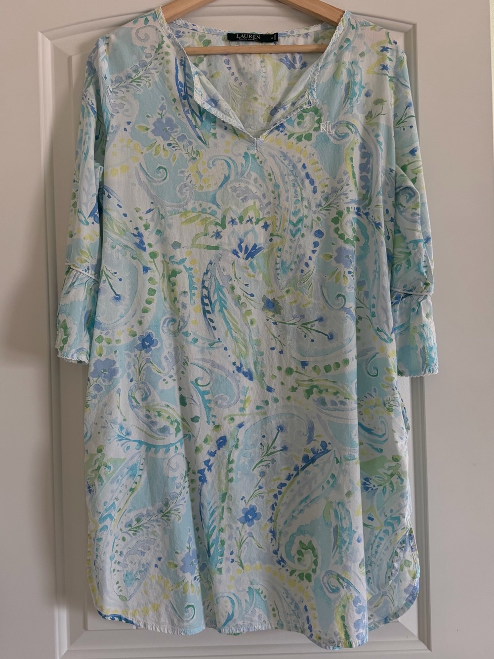 Lauren by Ralph Lauren Women’s Turquoise & Green Pastel Paisley Tunic Pockets S